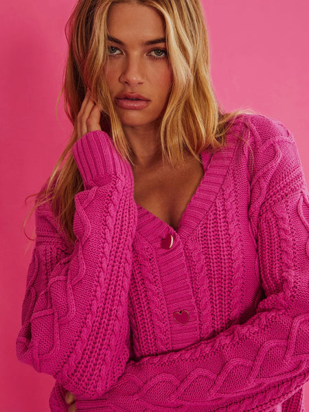 Teagan Cardigan in Electric Pink Cable