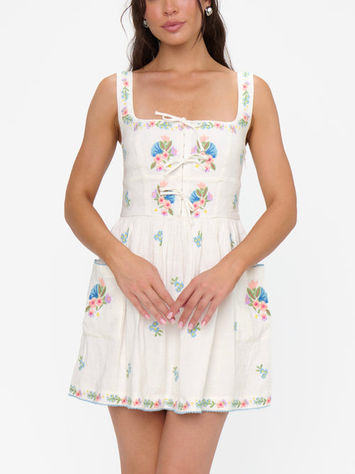 Demi Mini Dress in Wild Meadow Embroidery