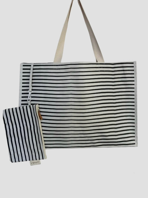 XL Day Bag & Removable Pouch in Black Stripe