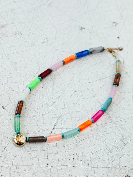 Hampton Tube Bead Necklace in Rainbow