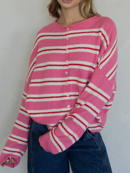 Piper Cardigan in Rose Varsity Stripe