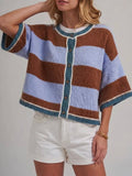 Cross The Line Sweater in Blue & Brown