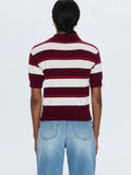 Drea Collared Sweater in Ruby Sangria Stripe