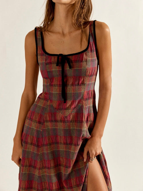 Freya Plaid Midi in Cherry Combo
