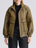 Quilted Funnel Neck Oversized Bomber in Seagrass