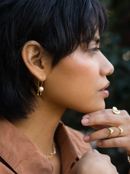 Roxy Pearl Safety Pin Earrings
