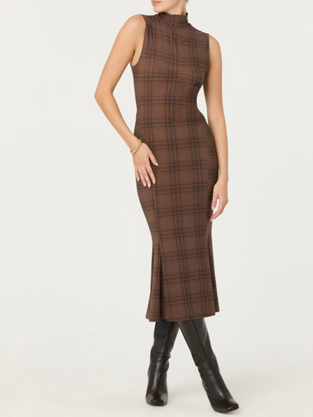 Leigha Dress in Brown Plaid