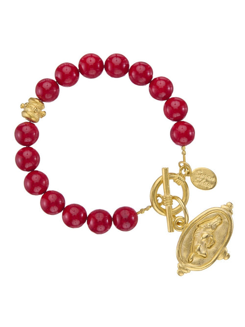 Wild Boar Intaglio Bracelet in Red Coral