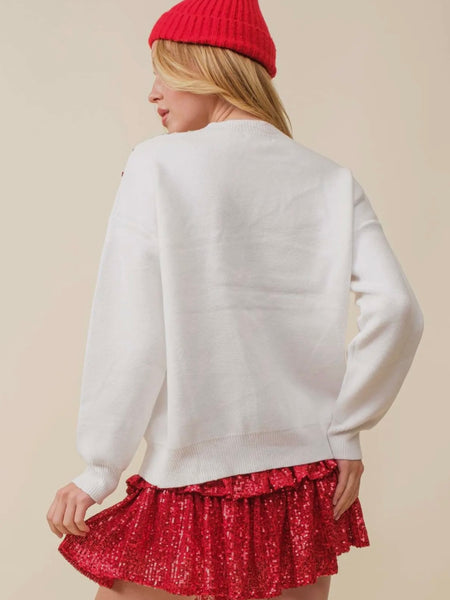 Time To Shine Sparkle Trim Sweater in White Multi