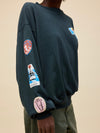 Ski Patch & Pass Collector Oversized Crew Sweatshirt in Washed Black