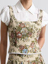 Floral Brocade Lace Trim Top in Taupe