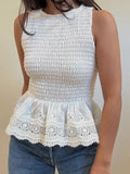 Sleeveless & Smocked Top in White