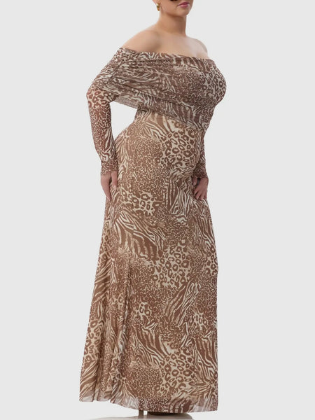 Thelma Dress in Taupe Animal