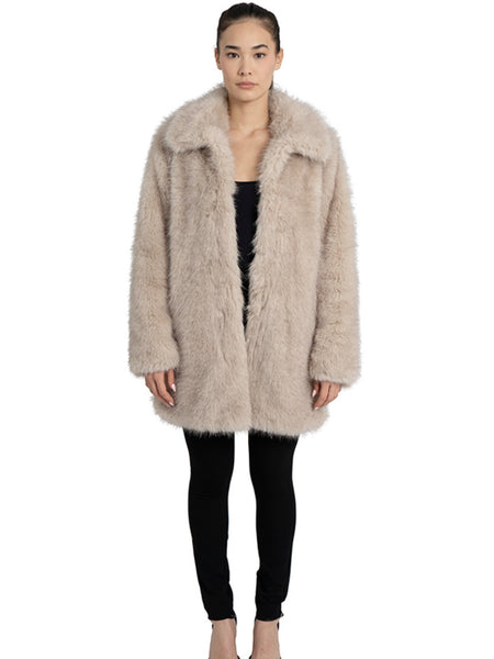 Victoria Faux Fur Coat in Taupe