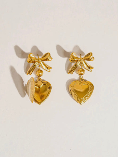 Keryn Heart & Bow Locket Earrings