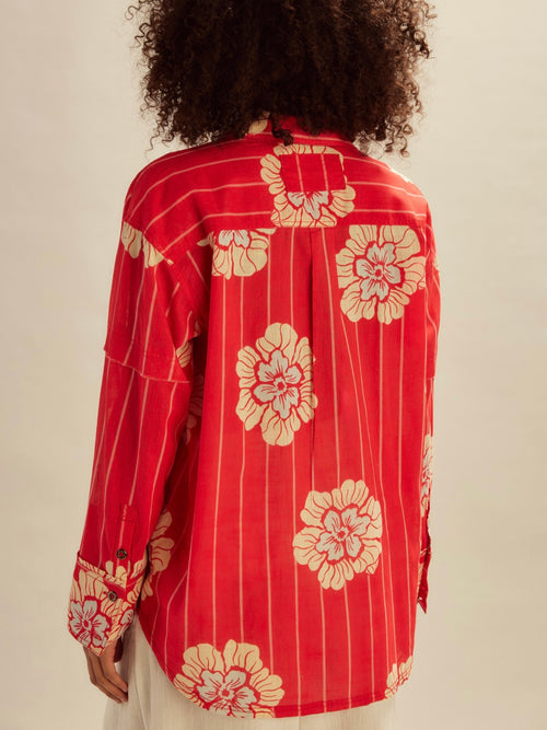 Hidden Flower Camp Shirt in Cherry Combo