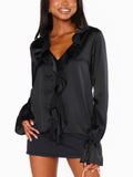 Adela Ruffle Top in Black Luxe Satin