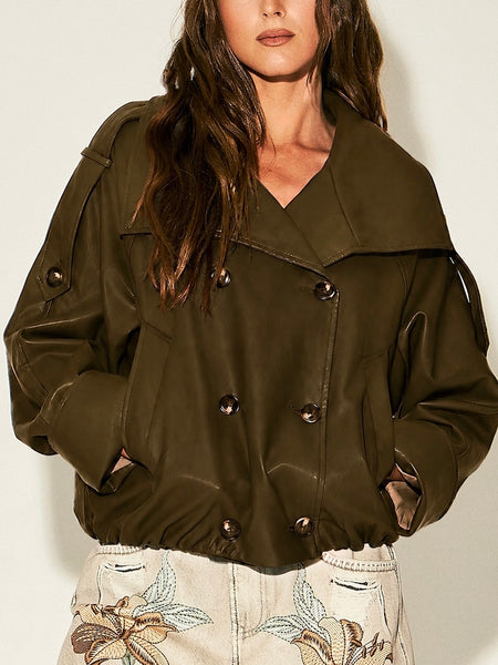 Martini Moves Faux Leather Jacket in Olive