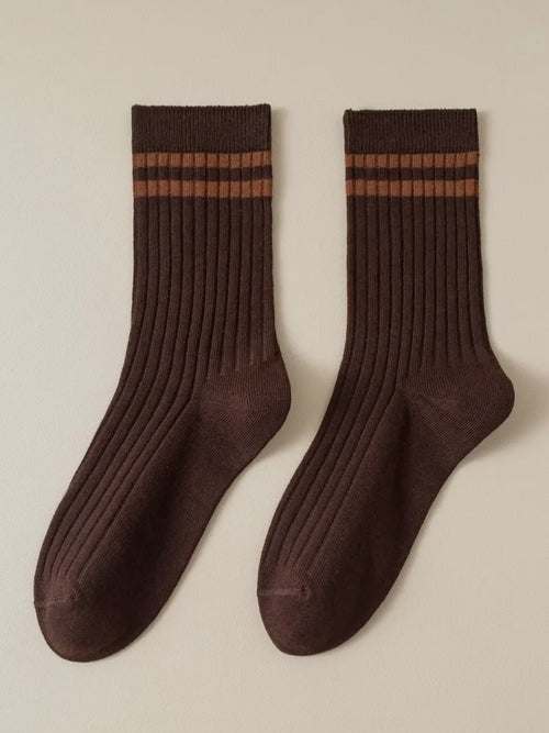 Double Stripe Socks in Coffee