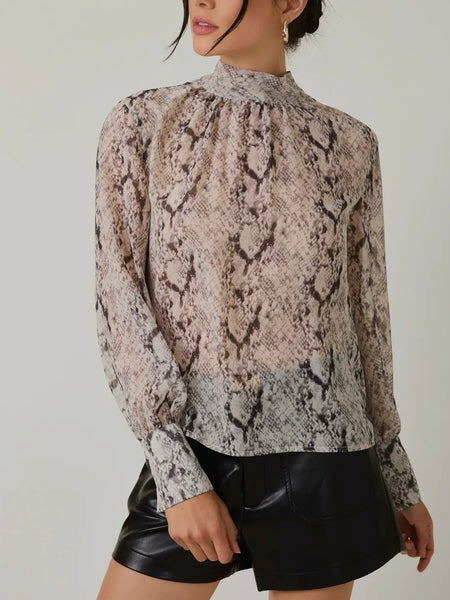 Slinking Along Blouse in Grey Snake