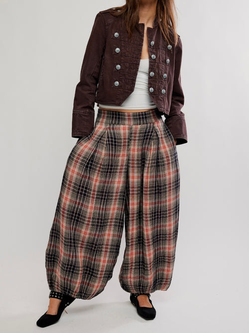 Moonflower Plaid Balloon Pant in Black Combo