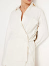 Stretch Poplin Button Shift Shirt in Cloud White