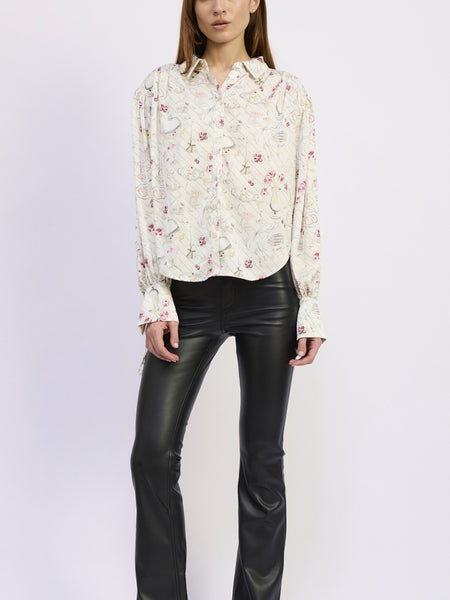 Dinner Party Button Up in Ivory & Pink