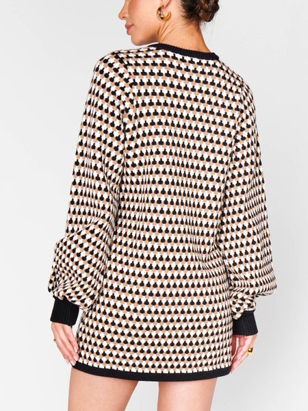 Marion Sweater Dress in Black Geo Knit