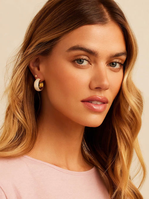 Paseo Marble Small Hoops in White Marble Gold