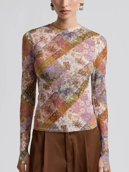 Printed Mesh Long Sleeve Top in Outpost Paisley