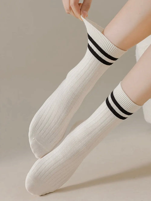 Double Stripe Socks in Off White