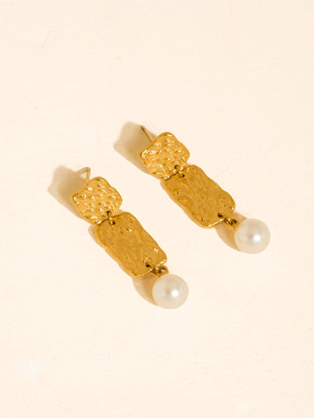 Amabel Hammered Pearl Drop Earrings