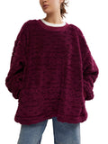 Cable Knit Sweatshirt in Berry Combo