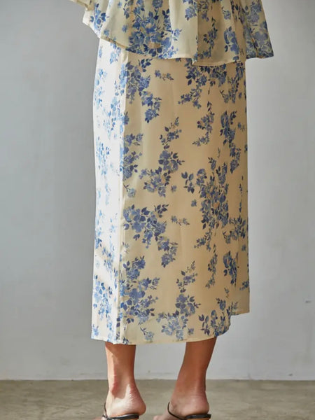 Freshly Picked Midi Skirt in Lemon Blue