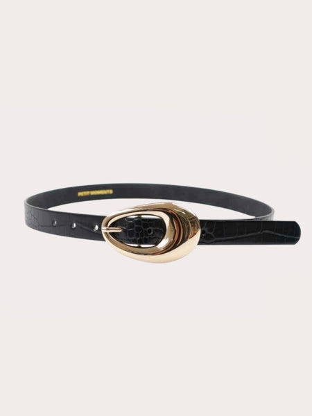 Molten Belt in Black Croc & Gold