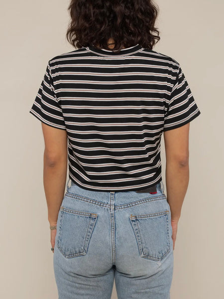 Haven Stripe Crop Tee in Black, Taupe & Ivory