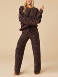 Marshmallow Leopard Crew Neck Lounge Set in Wild Espresso