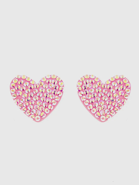 Heart Set on You Rhinestone Earrings in Pink