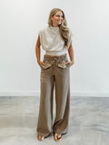 Utilitarian Twill Wide Leg Pants in Mocha