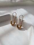 Safety Pin Pearl Earrings