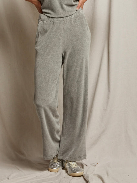 Holly Velour Wide Leg Pant in Heather Grey