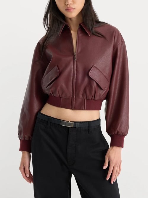 The Better Than Leather Cropped Bomber in Berry Noir