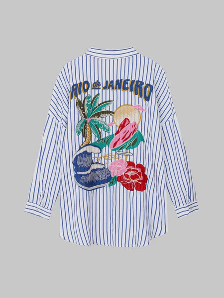 Meet Me In Rio Embroidered Top in Blue