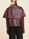 Faux Leather Cape Jacket in Burgundy