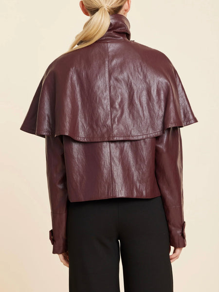 Faux Leather Cape Jacket in Burgundy