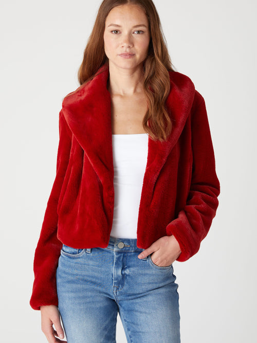 Hot To Trot Faux Fur Jacket in Red