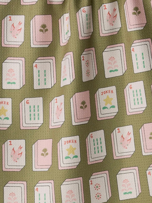 Flower Tiles Tea Towel in Green