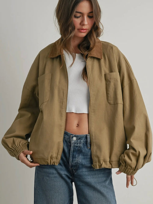Call Me Cord Barn Jacket in Khaki