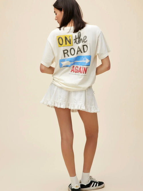 Willie Nelson On The Road Again Boyfriend Tee in Stone Vintage