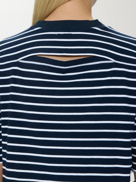 Mae Cropped Tee in Navy Stripe